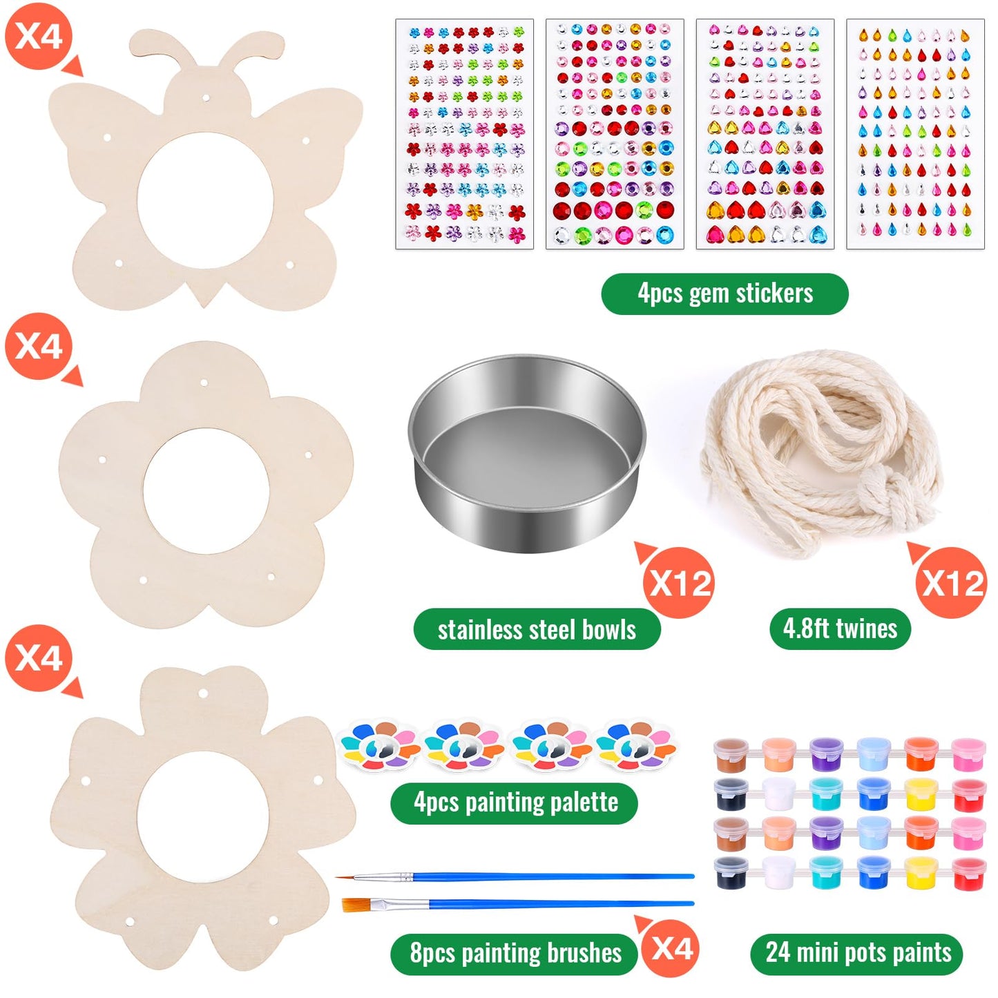12 Pack Bird Feeder Craft Kits with Stainless Steel Bowls DIY Your Own Unfinished Wooden Ornaments Outdoor Party Favor Gifts for Nature Loving Kids