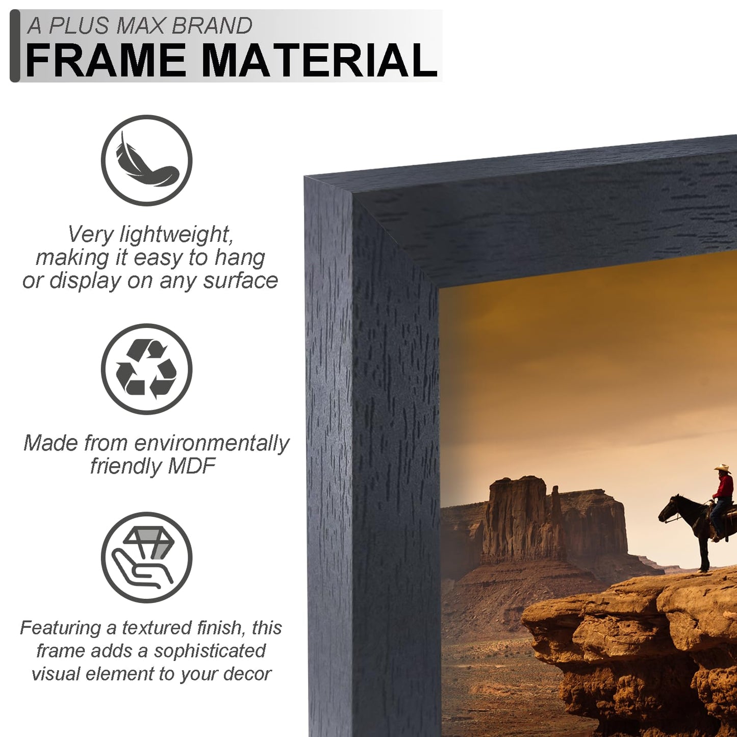 A PLUS MAX 27x40 Picture Frame, Black Engineered Wood Frame for 27 x 40 Inch Picture Poster Photo, Light Weight 27 by 40 Frame with Wood-grain for Wall - 1 Pack/Black/27 x40