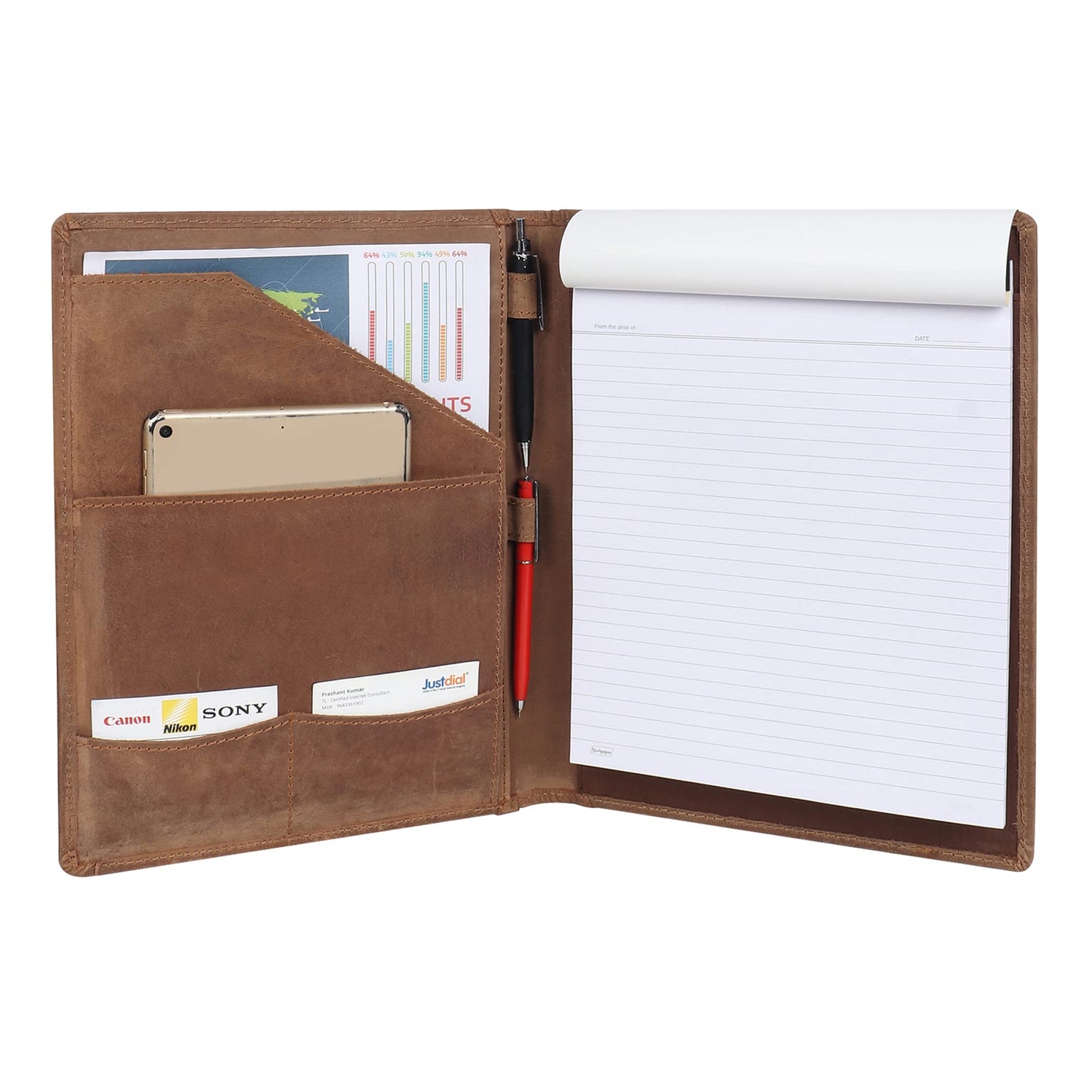 Succor Genuine Leather Portfolio – A4 Business Padfolio & Document Holder, Professional Leather Binder Organizer for Men & Women, Resume Folder, 13x10 Inch, Hunter Brown