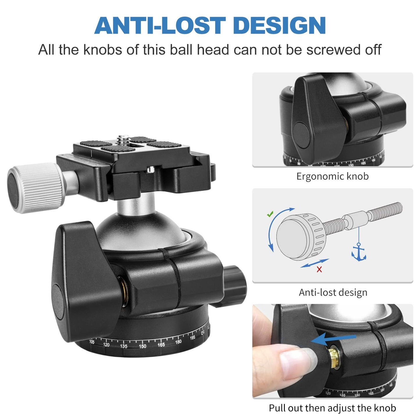 CAVIX Tripod Ball Head with 1/4" Arca Swiss Quick Release Plate Aluminium Tripod Ball Head Mount Large Ball
