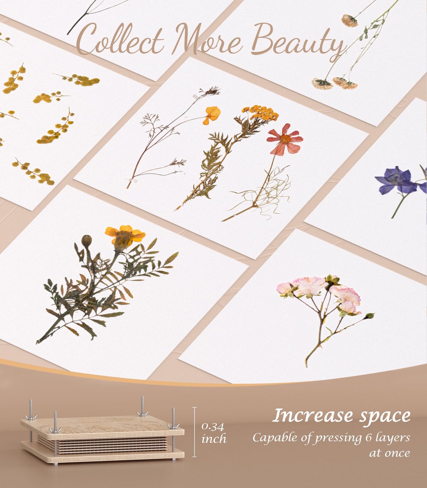 Wakhow Large Wooden Flower Press Kit, 11.02" x 11.02" Pressing Kit for Adults & Kids, DIY Drying Art Kit, Preservation Craft, Ideal Gift for Plant Lovers