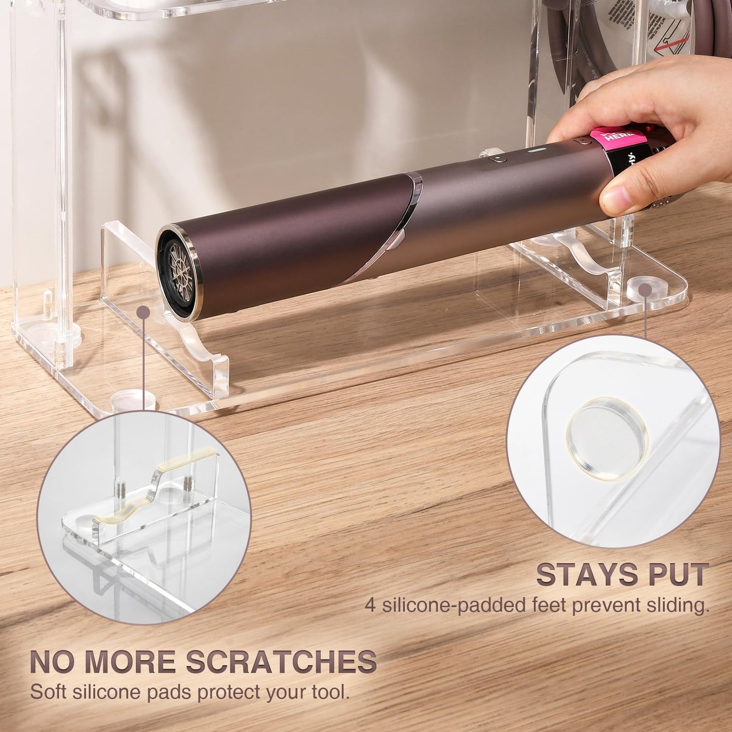 HAVICATO Hair Tool Holder for Dyson Airwrap Attachments, Storage Holder Compatible with Shark FlexStyle FlexFusion, Acrylic Display Rack Countertop Organizer Wall Mount for Hair Stylers, Clear&White