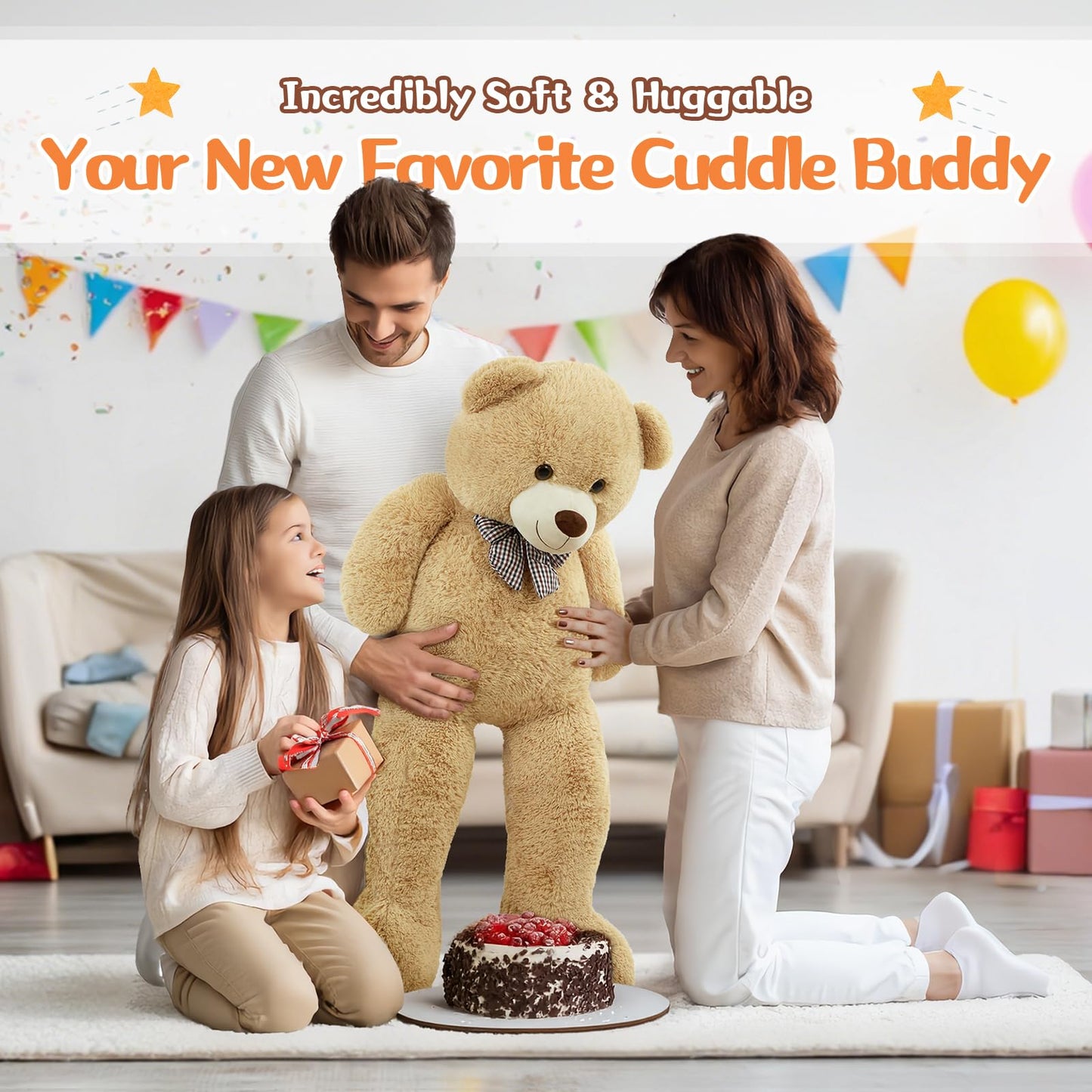 MorisMos Giant Teddy Bear Plush, Big Teddy Bear Stuffed Animals for Kids, Large Brown Bear for Girlfriend Christmas Valentine's Day, 47 Inches
