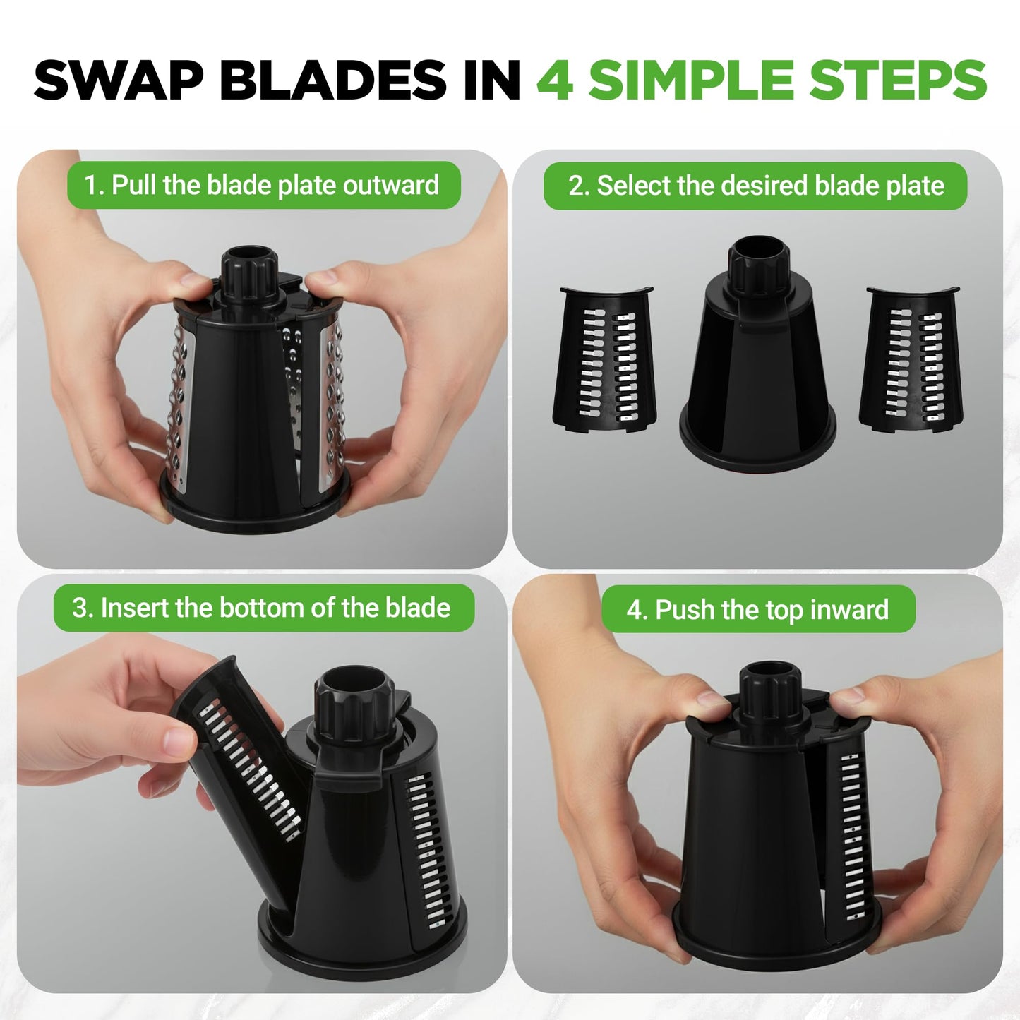 NutriChef 5 in 1 Cheese Grater & Shredder | 5 Different Blades for Thin, Thick, Julienne Strips, Wavy, & Straight Strips | Includes Hand Crank, Strong Suction Base & Storage Container | Black