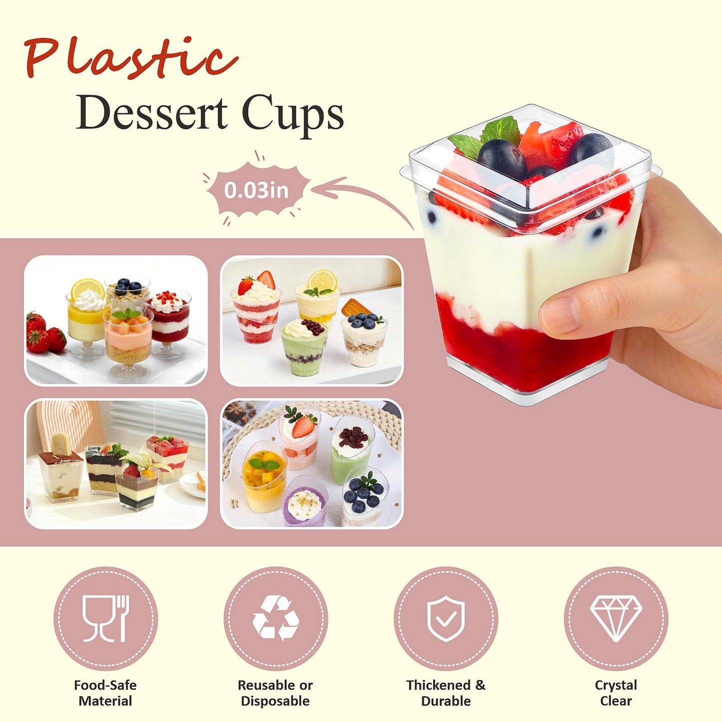 wtarabur 450-Pack Dessert Cups with Spoons & Lids, Mini Plastic Dessert Cups for Party Yogurt Parfait Jello Appetizer Cocktail Small Clear Reusable Fruit Ice Cream Cake Pudding Cups