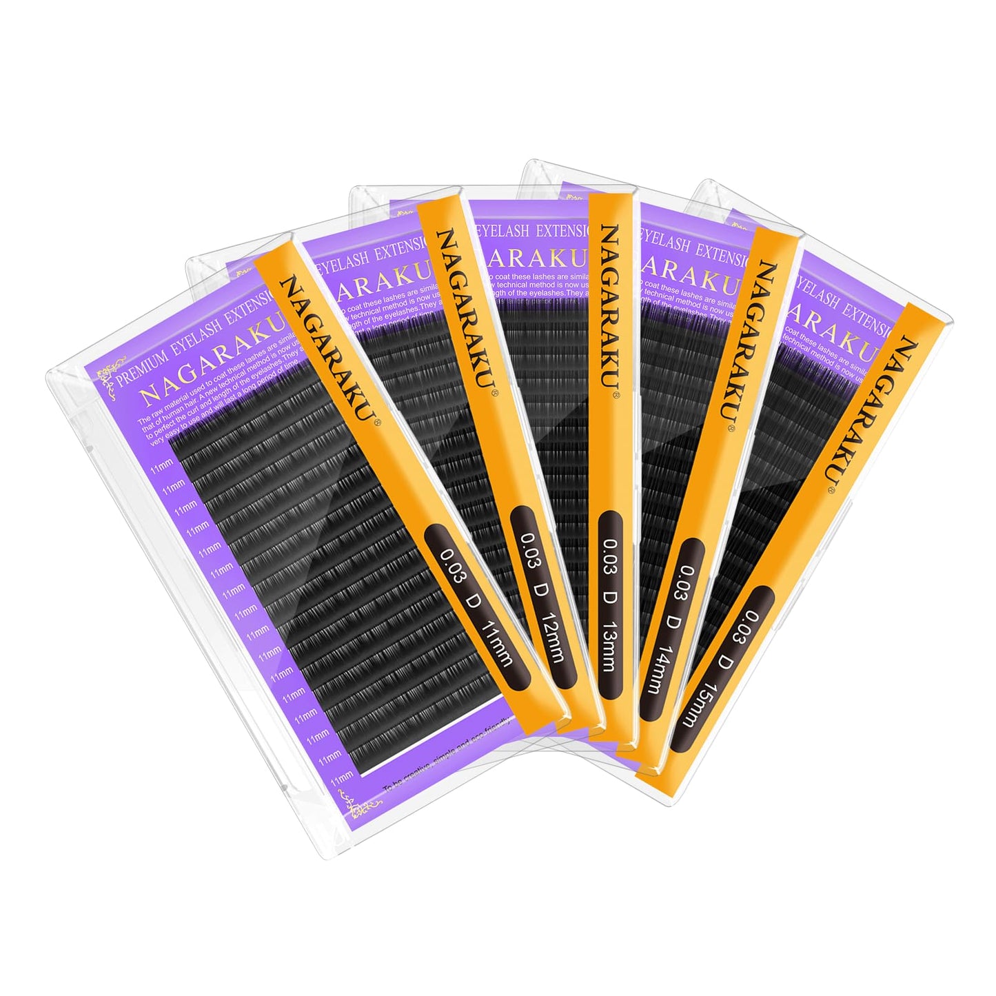 NAGARAKU 5 Trays Eyelash Extensions 0.03mm D 11/12/13/14/15mm in 1 pack Classic Individual Lashes Soft Natural Professional Faux Mink 16 rows