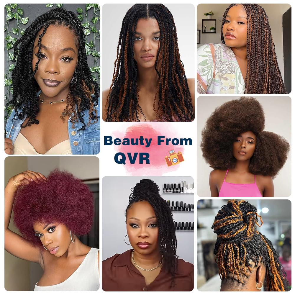 QVR Afro Kinkys Bulk Human Hair for Dreadlocks Extensions Repair Locs, Twist Braiding Afro Kinky Human Hair for Locs 1 Pack 50 Gram Natural Black Color 12 inches