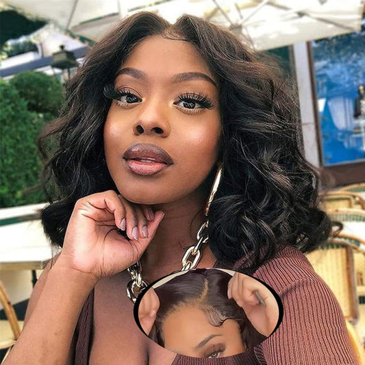 BLOCKICE Wear and Go Glueless Bob Wigs Human Hair Pre Plucked Body Wave Lace Front Wigs 14Inch