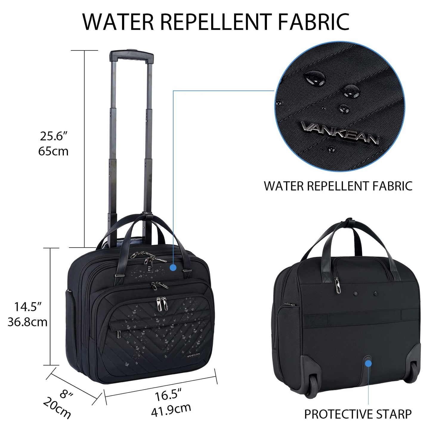 VANKEAN Rolling Laptop Bag Women with Wheels, 15.6 Inch Briefcase for Women, Water Repellent Overnight Rolling Computer Bag with RFID Pockets for Travel Business Work School, Black