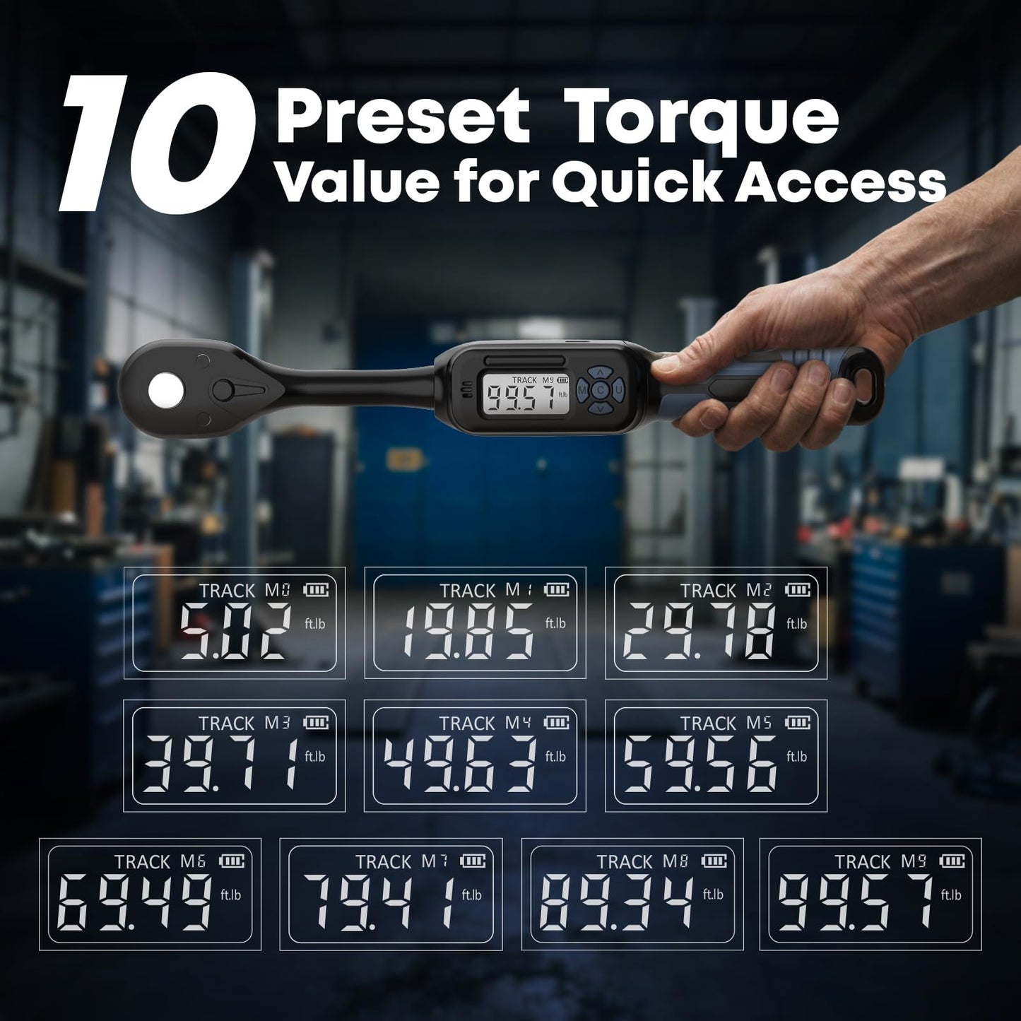 3/8 Torque Wrench Digital (5.02-99.6 Ft.Lb）±1 % Accuracy Digital Spark Plug Socket & Tire Inch Pound Torque Wrench 3/8 Drive with Buzzer and LED Flash Notification Track Mode for Moto Auto Car