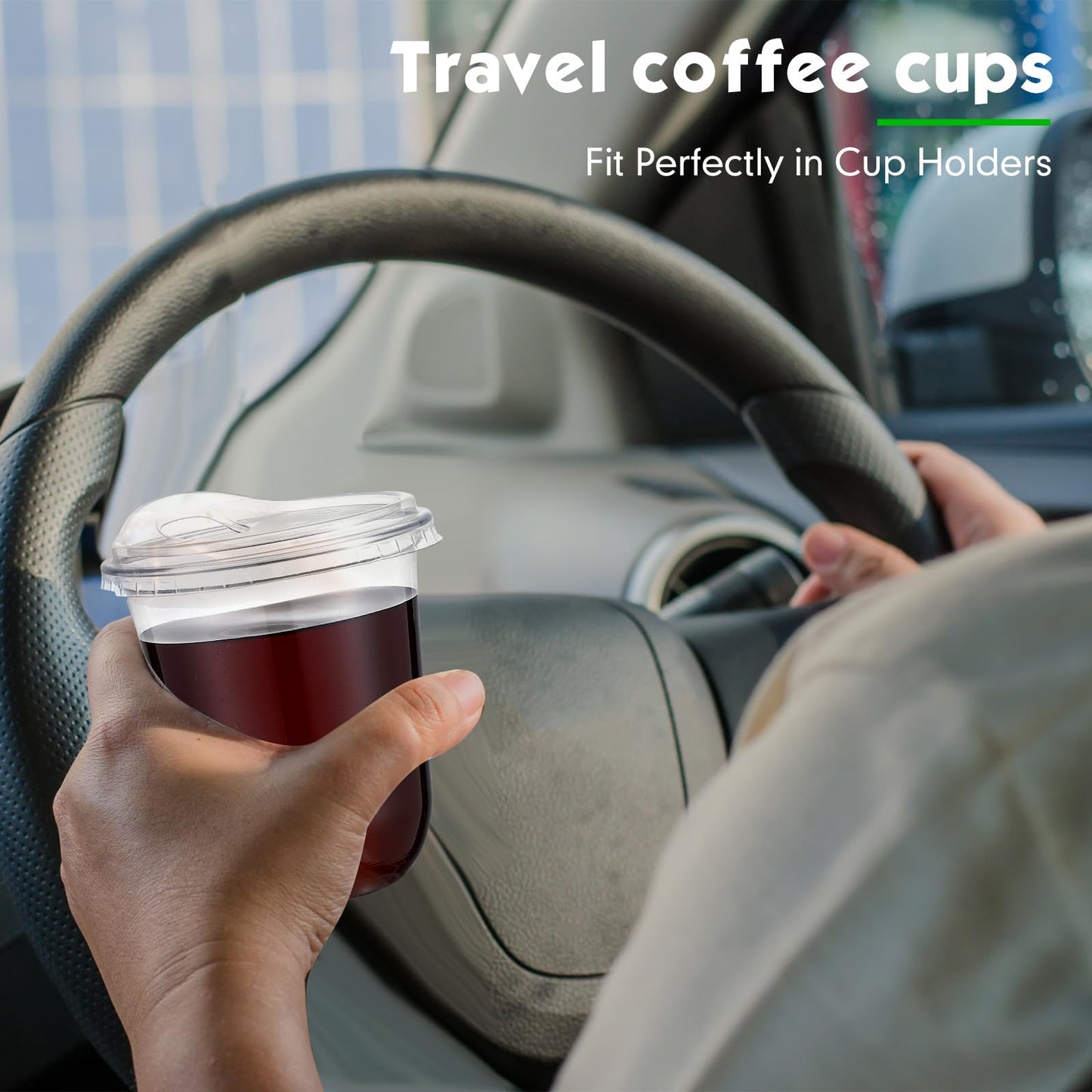 Baderke Clear Plastic Cups with Strawless Sip Lids Disposable Round Bottom Togo Cups for Coffee Smoothie Cold Beverage Coffee Shops and Party Catering(12 oz,100 Pcs)