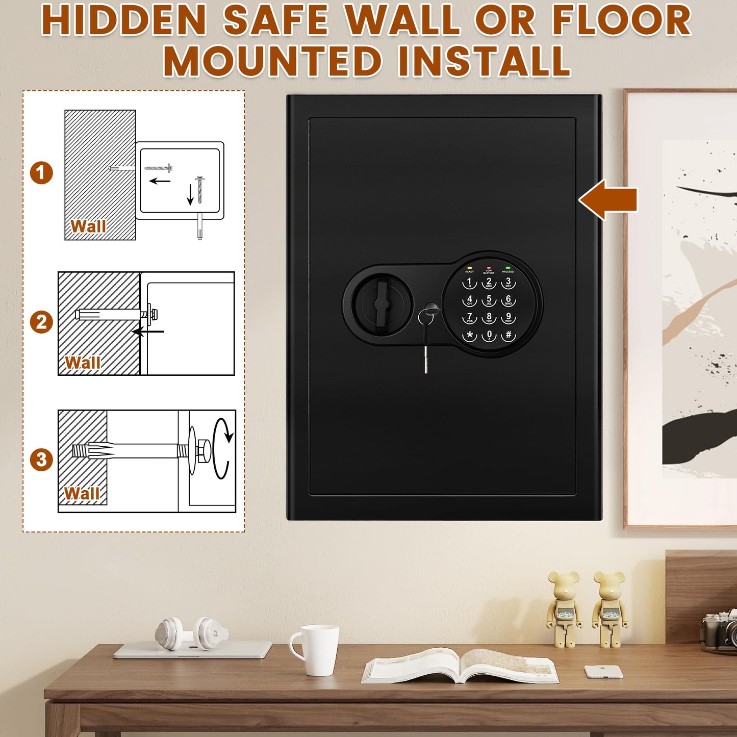 2.8 Cu ft Large Home Safe Fireproof Waterproof, Fire proof Safe Box for Home Documents with Fireproof Bag, Programmable Keypad and Removable Shelf, Anti-Theft Safety Box for Money Medicines Jewelry