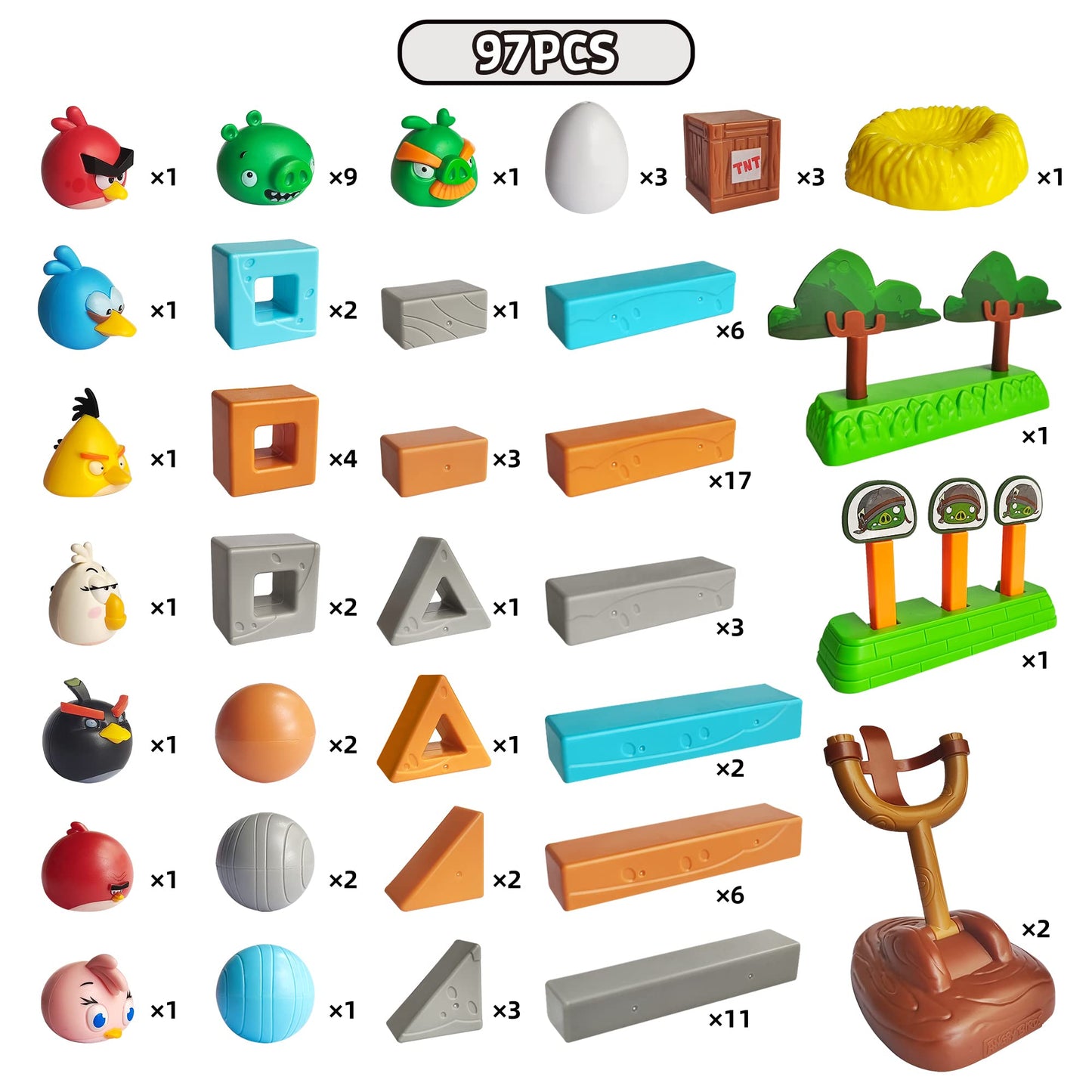 ROLOSO Newly Licensed Angry Birds Toys Playsets Build N’ Launch Construction Brick Assembly Building Blocks Sets Pig City Strike 2 Takedown Space Planet Game Catapult Slingshot Gift Box 97pcs