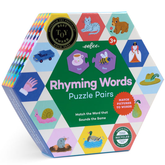 eeBoo: Hexagon Puzzle Pairs - Rhyming Words - 33 Hexagon Shaped Puzzle Pairs, Match Sounds to Images, Educational Preschool Learning, Kids Ages 3+