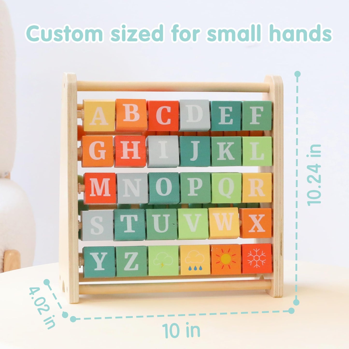 FReniland Wooden Activity Cube - Double Sided Abaco and Alphabet Tiles for Toddlers 18 Meters, Educational Learning Toy for Math and ABC Fun