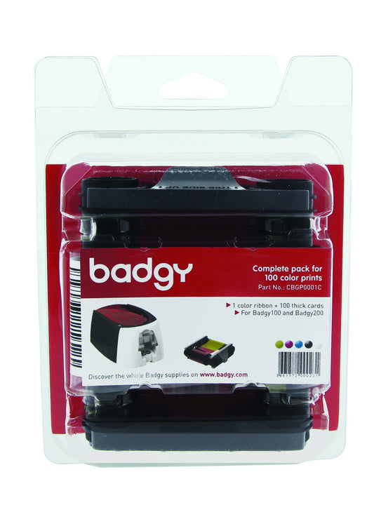 Badgy Color Ribbon and Cards Kit for 100 Prints - Badgy100 and Badgy200 Compatible