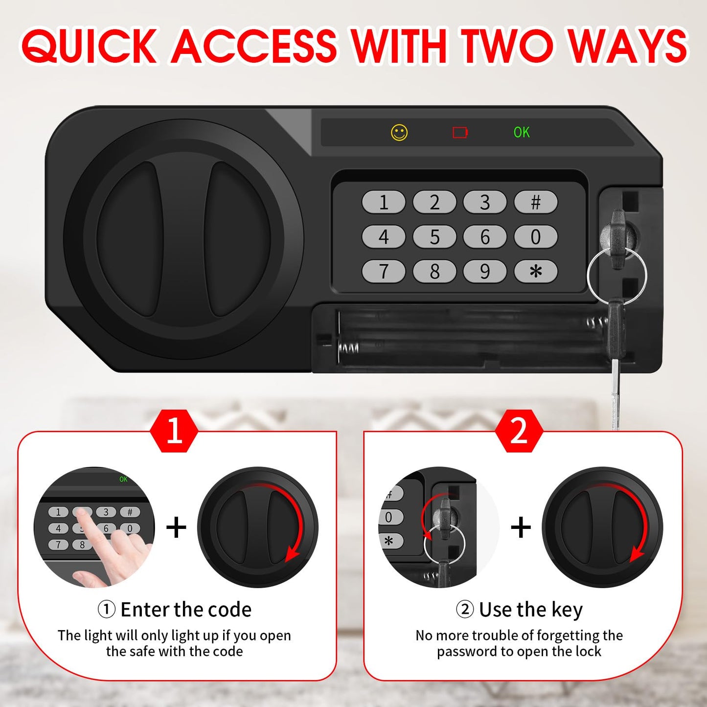 1.6 Cub Fire Proof Safe for Home Documents, Anti-Theft Digital Security Box with Electronic Keypad Lock and Spare Key, Small Safes for Home Use Fire and Water proof for Money Jewelry Valuables