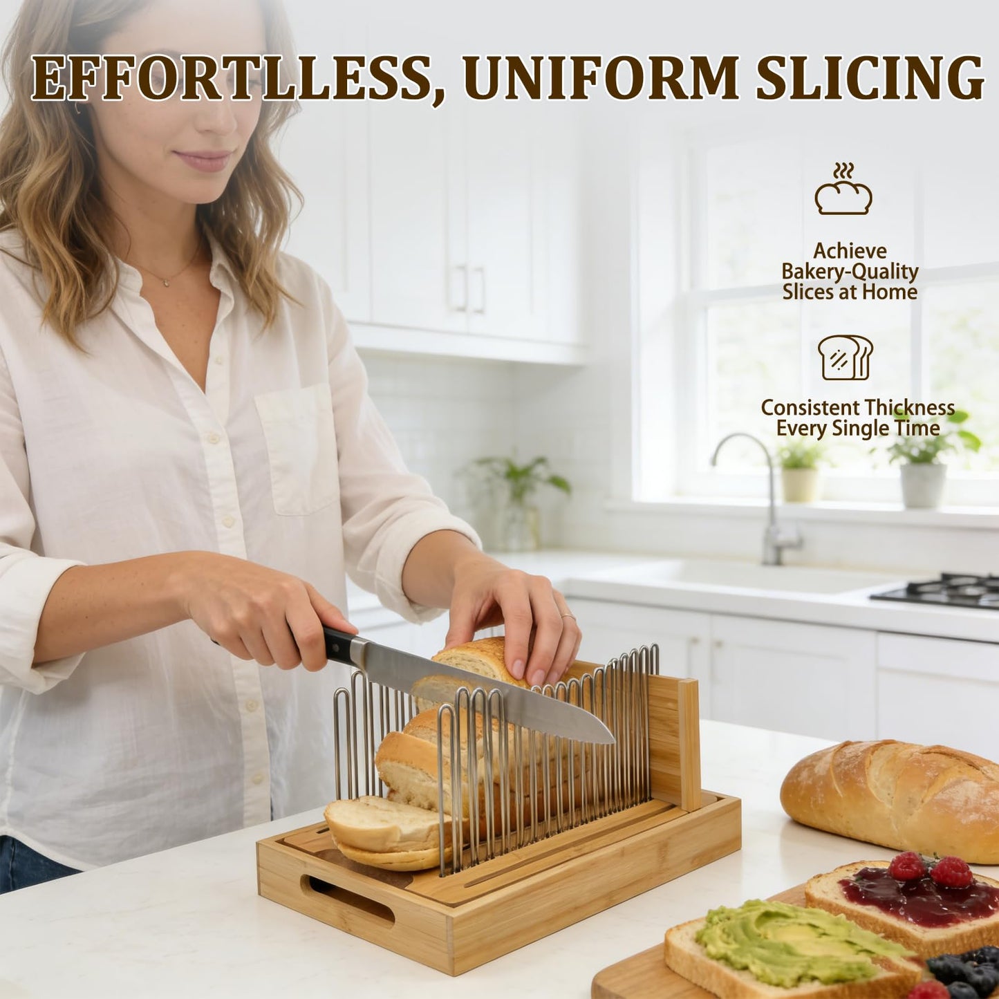 Forest Manor Bamboo Bread Slicer for Homemade Bread