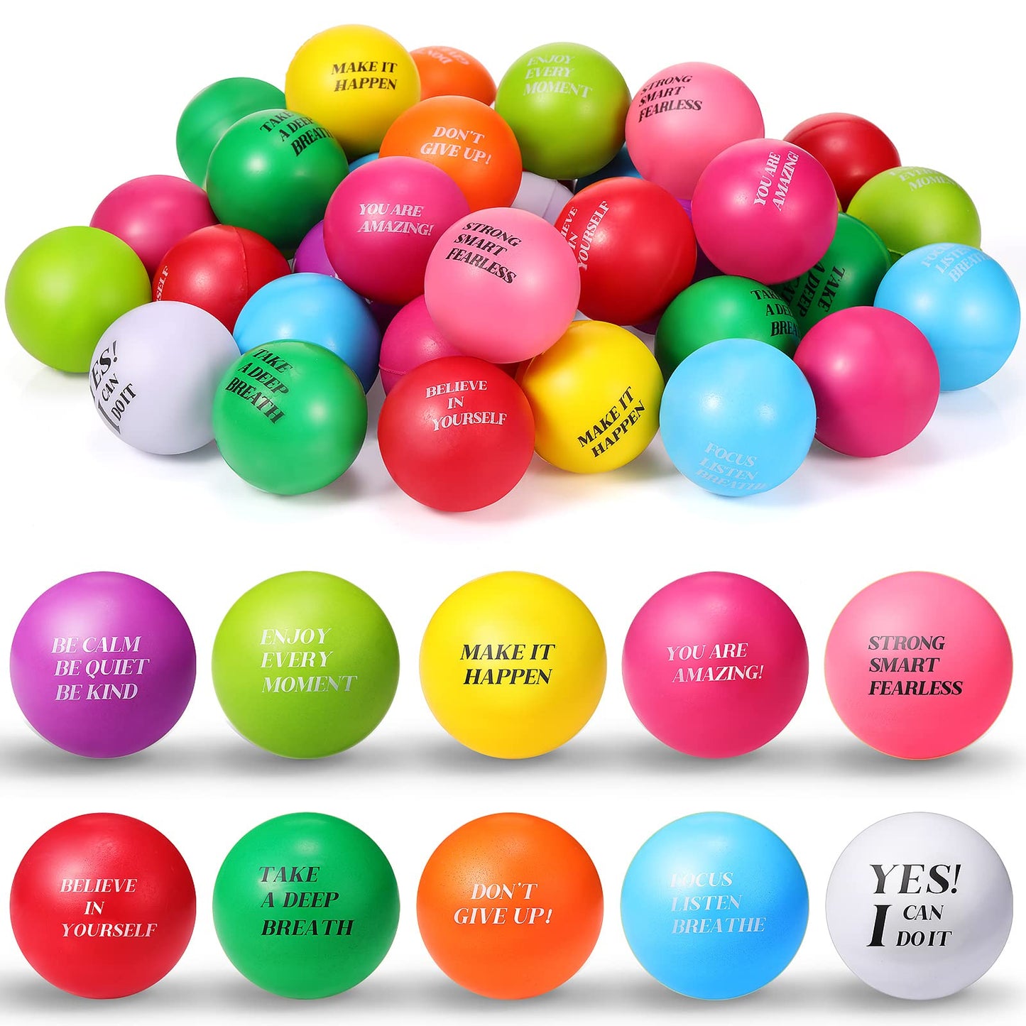 Sotiff 100 Pieces Motivational Stress Balls Colorful Foam Inspirational Relief Quotes Stress Balls Pack Employee Appreciation Gift for Relief Encouraging(One Size)