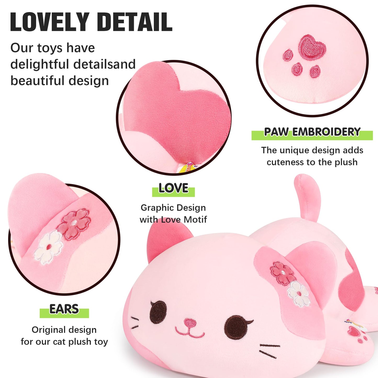 Onsoyours Original Flower Cat Plushies Cute 20 inch Plush Toy Kitten Stuffed Animal Soft Pillow Kawaii Kitty Plushie Gift for Kids(Flower Cat, 20")