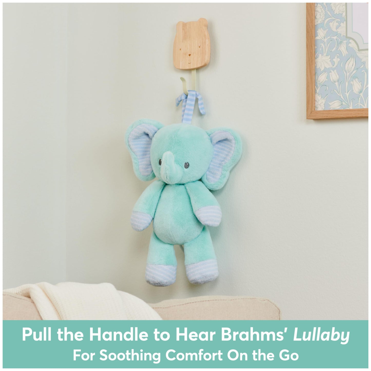 Baby GUND Safari Friends Elephant Pull-Down Musical Plush, Travel Friendly Sensory Toy with Stroller Loop for Ages 0 and Up, Blue, 12”