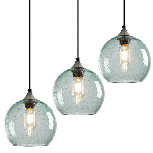 LBSQJ Light Green Glass Pendant Lights Kitchen Island Lighting Globe Pendant Light Fixtures Modern Pendant Lighting for Bedroom Living Dining Room Light Fixture (7.87 in, 3 Pack)