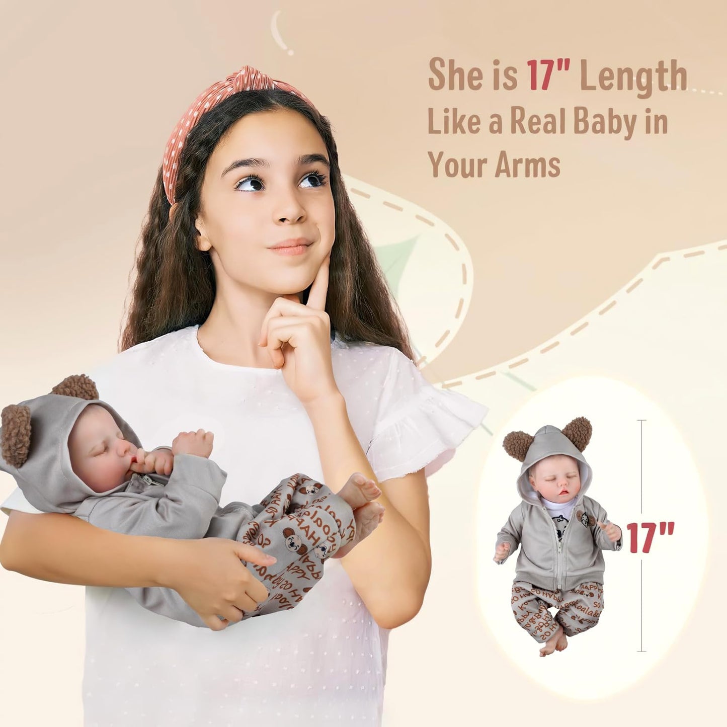 JIZHI Realistic Reborn Baby Dolls Girl, 17 Inch Lifelike Newborn Real Life Baby Girl Dolls Soft Vinyl and Cloth Body with Feeding Kit Gift Box for Kids Age 3+