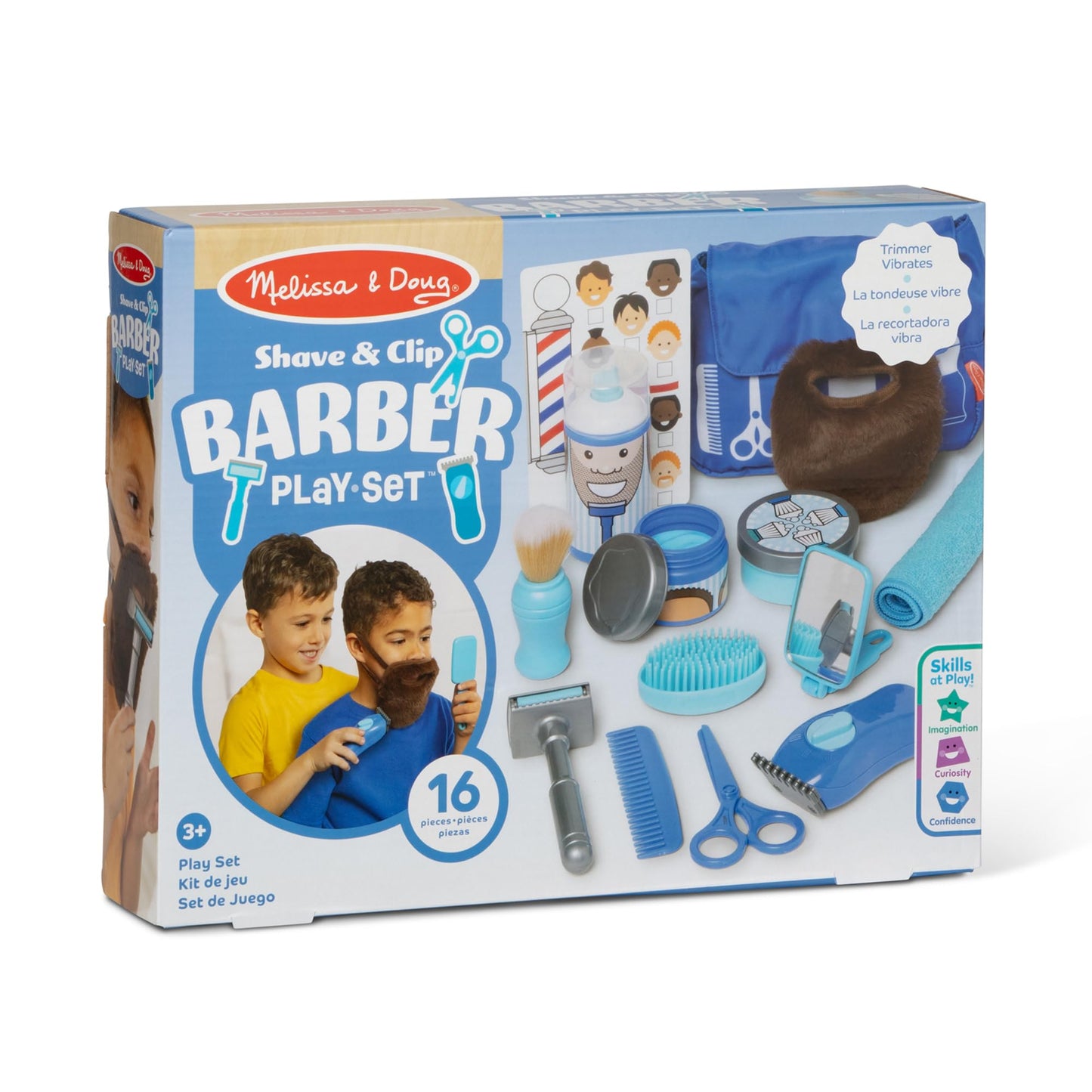 Melissa & Doug Barber Shop Pretend Play Set with Shaving Toys for Boys and Girls Ages 3+Wearable Beard and Shave Accessories for Role Play