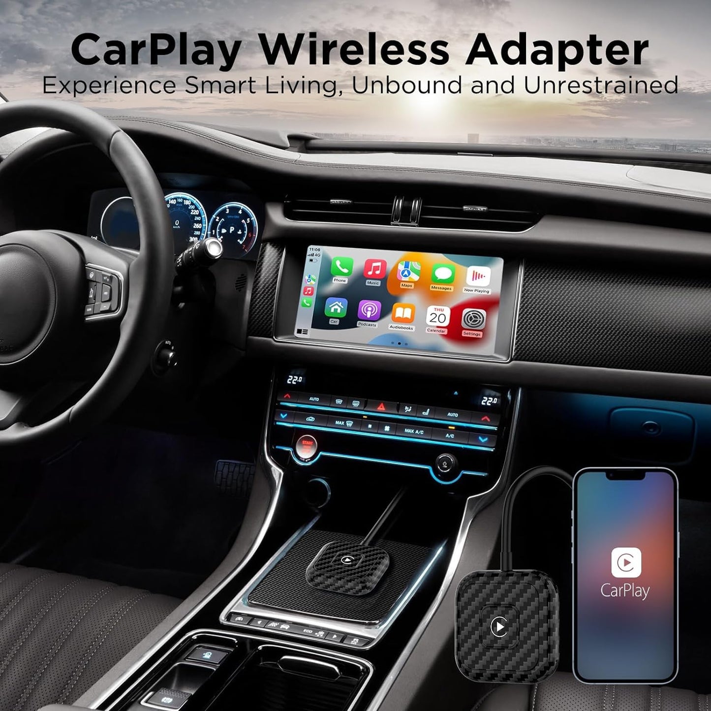 Wireless CarPlay Adapter for Apple iPhone，Wireless Carplay USB Dongle Converter Wired Carplay to Wireless, Support Online Update Plug and Play,Fit for Cars Built-in Wired CarPlay (Carbon)