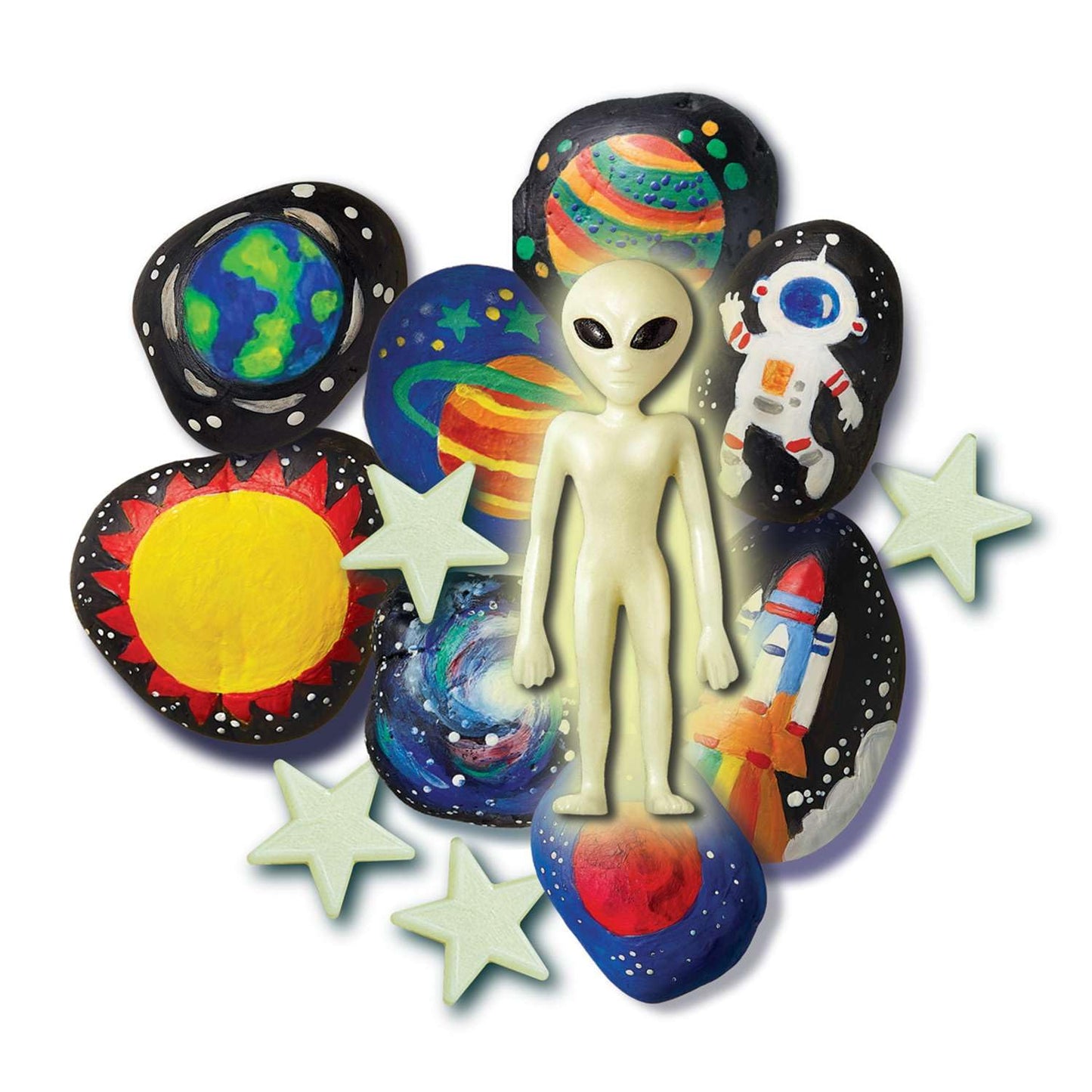 4M Glow-in-the-Dark Space Rock Painting Kit for Kids Ages 5-12 – Galaxy Garden Art Craft with Alien Figure, Glow Stars & Paint, Outdoor Night Glow Decoration Set, STEM Creative Activity