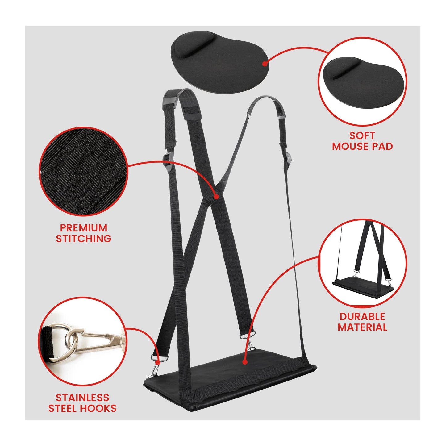 ALPHABET WONDERS Laptop Harness - Wearable Laptop Stand for Up to 17" Laptops, Tablets & E-Readers - Adjustable Straps, Includes Memory Foam Mouse Pad (14 Inch)