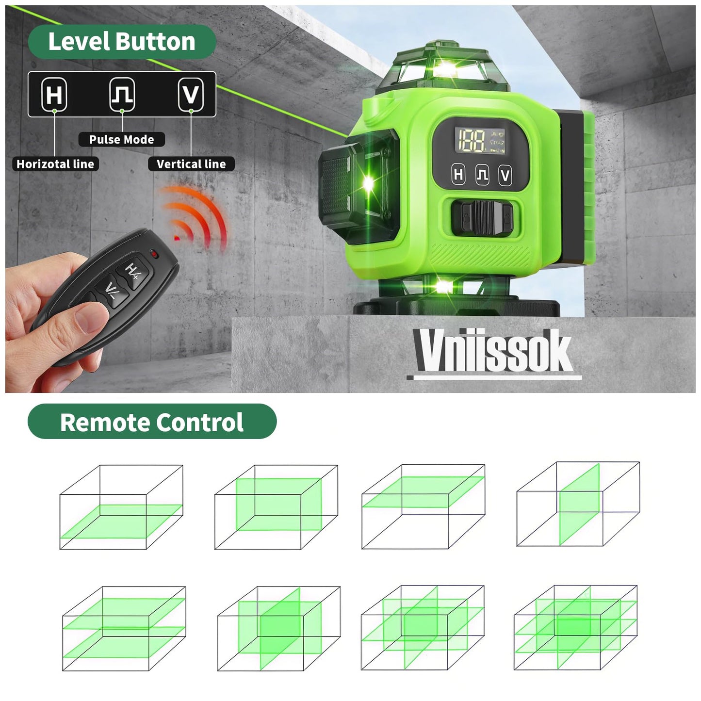 16 Line Laser Level 360 Self Leveling, 4x360°Professional 4D Green Cross Line laser Level with 2 Batteries,for Construction and Picture Hanging, Horizontal Line leveler Tool (Green)
