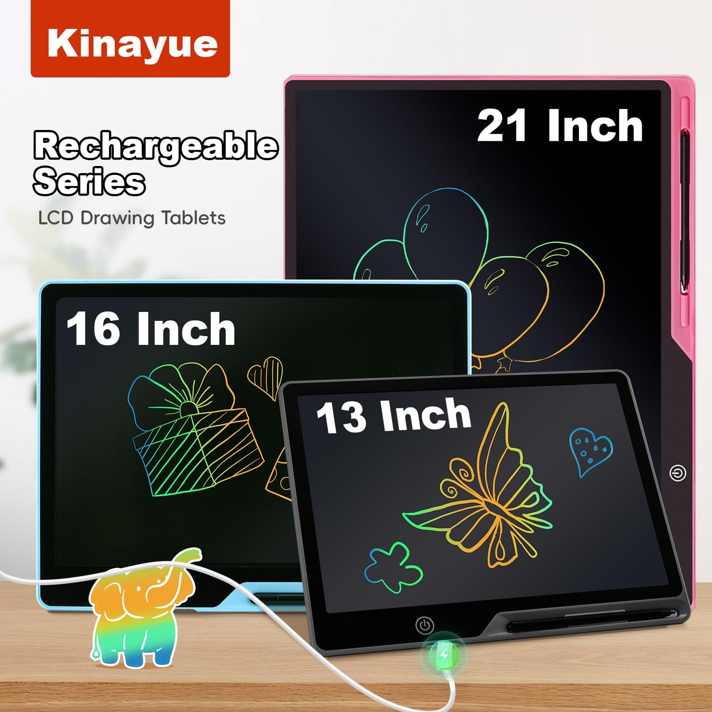 Kinayue LCD Writing Tablet for Kids, Rechargeable Doodle Board,Easter Basket Stuffers,Preschool Learning Toys Christmas Birthday Gift 3 4 5 6 7 Year Old Girls Boys (Pink, 21 Inch)