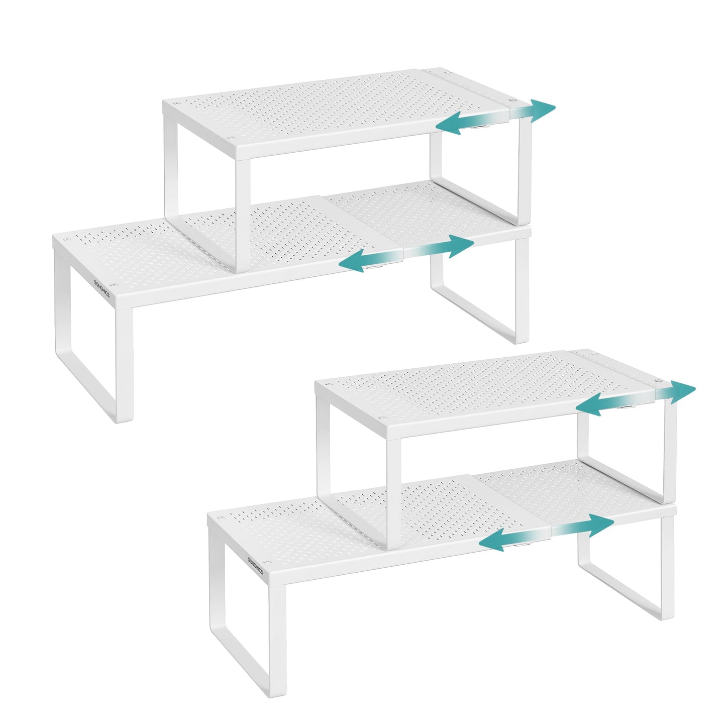 SONGMICS Spice Racks, Set of 4 Expandable Kitchen Countertop Shelves, Small Cupboard Organizers, Metal, Space-Saving Tabletop Shelves, Matte White UKCS404WC01