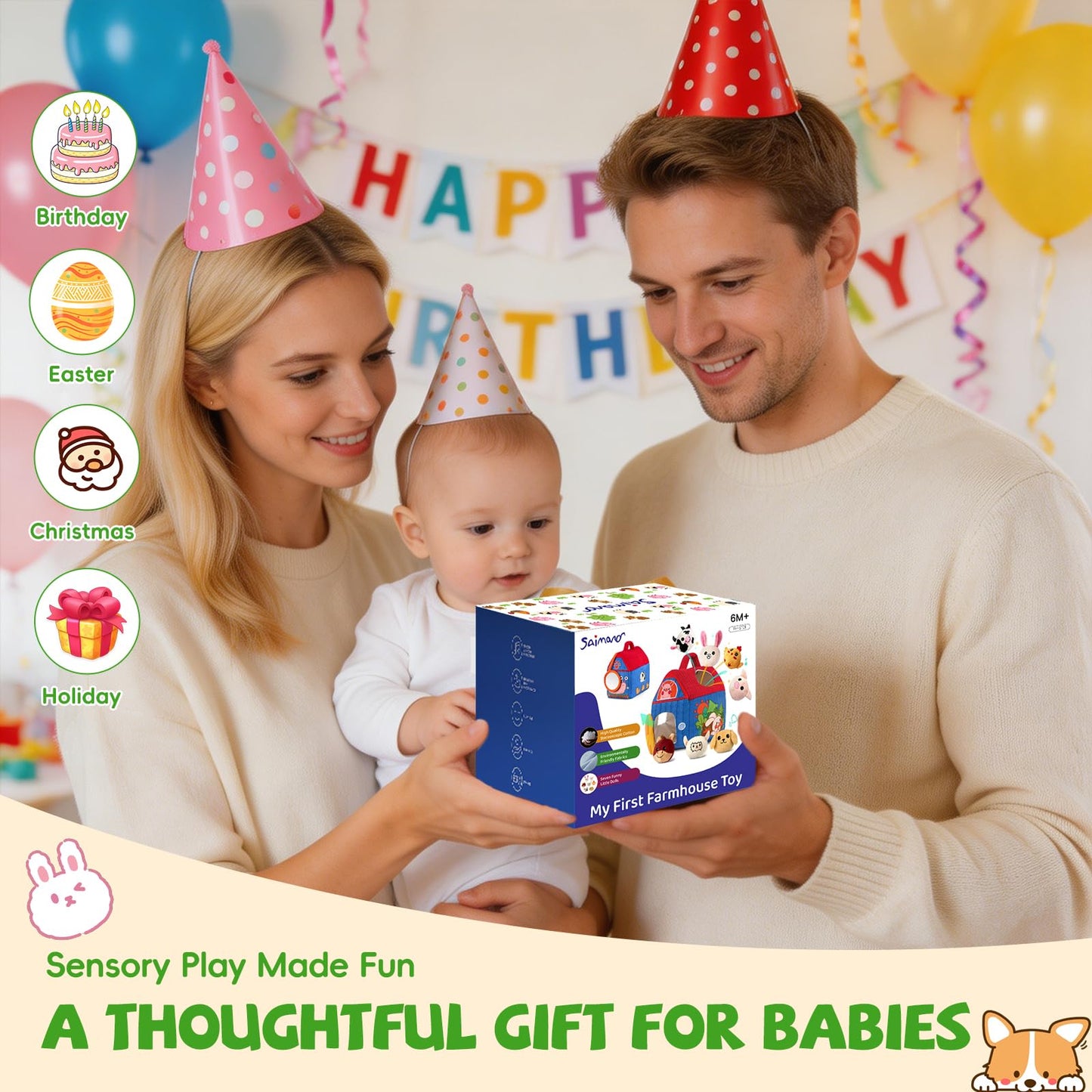 Baby Toys 6-12 Months, Barn with Stuffed Farm Animals, Babies Montessori Toy, Sensory Toys for Toddlers 1-3, Portable Travel & Learning Gift for Infants & Toddlers