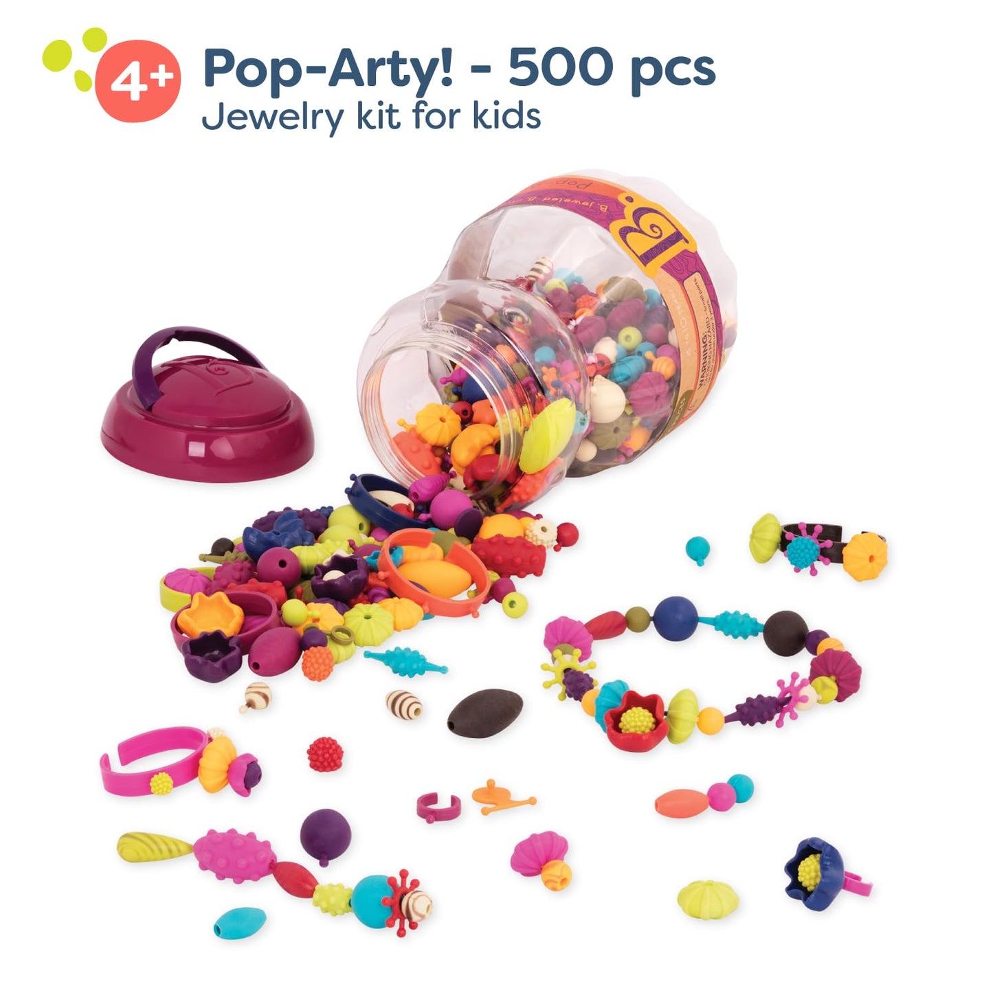 B. toys – Pop Arty! 500 Pieces – Jewlery Making Kit – Creative Pop Snap Bead Set for Kids – DIY Craft Jewelry Making Kit – Necklaces, Rings, Bracelets – 4+ Years