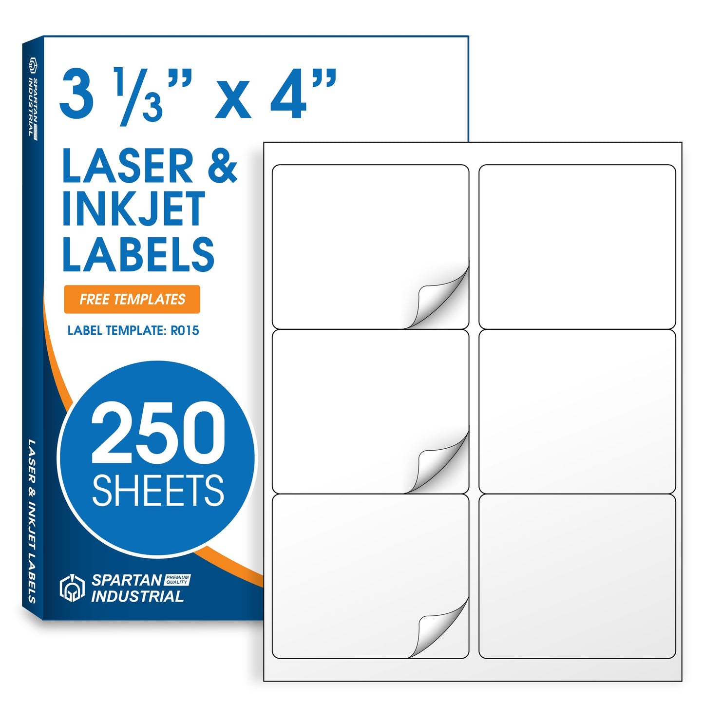 4" X 3.33" Matte White Printable Shipping Labels (250 Sheets, 1500 Stickers) Address and Mailing Labels for Laser & Inkjet Printers - Spartan Industrial Template R015