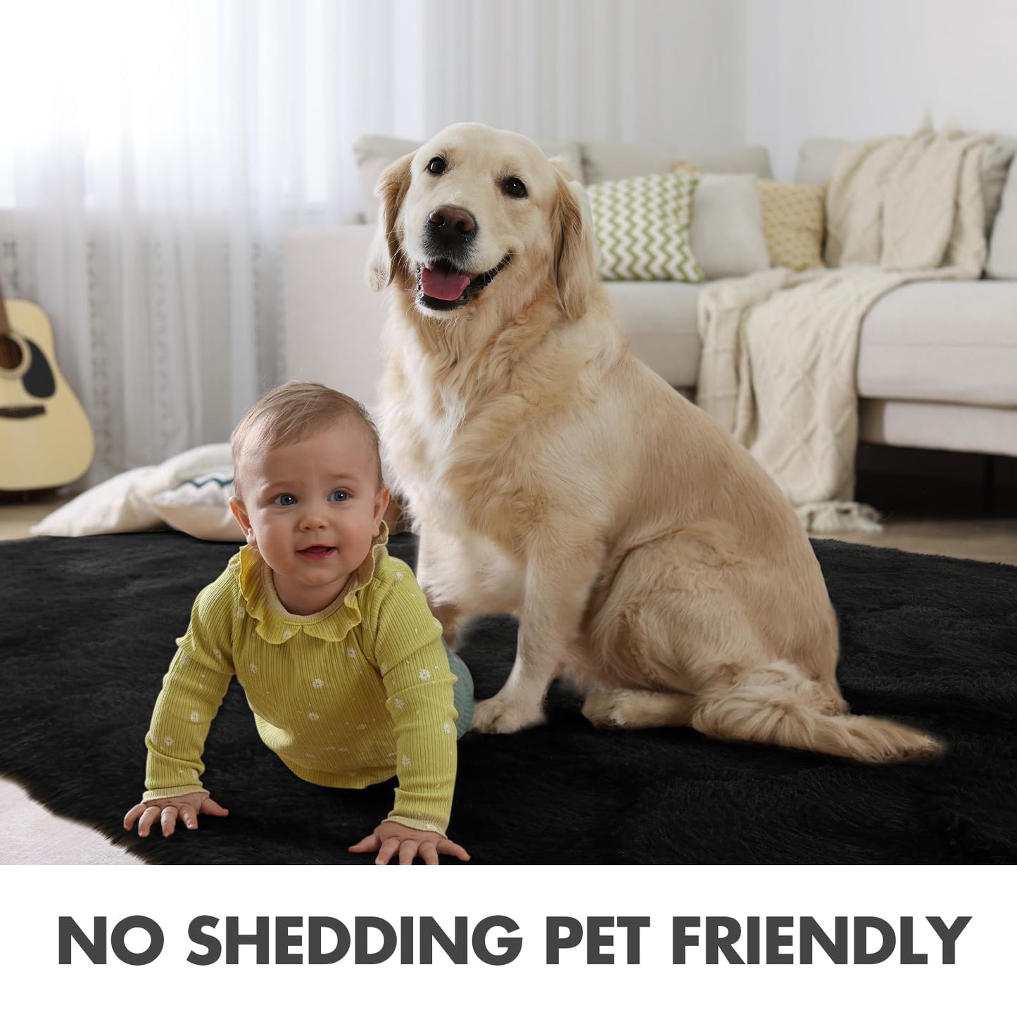 6x9 Ft Large Shag Black Rug for Living Room, Ultra Soft Fluffy Furry Area Rugs for Bedroom Indoor Floor, Aesthetic Carpet for Kids Home Decor
