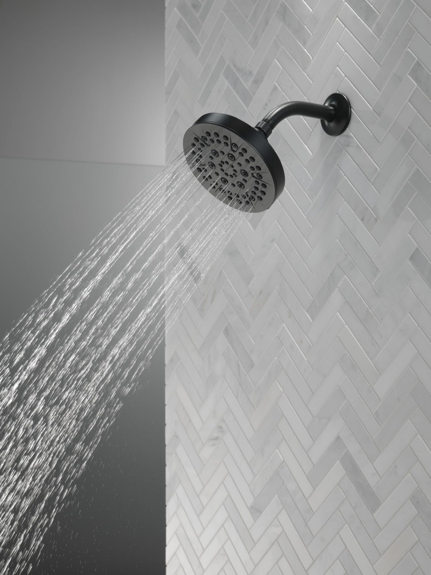Delta 6-Setting Matte Black Shower Head with High Pressure Spray, 6 Inch Round Shower Head, Showerheads, 1.75 GPM Flow Rate, Matte Black 52535-BL