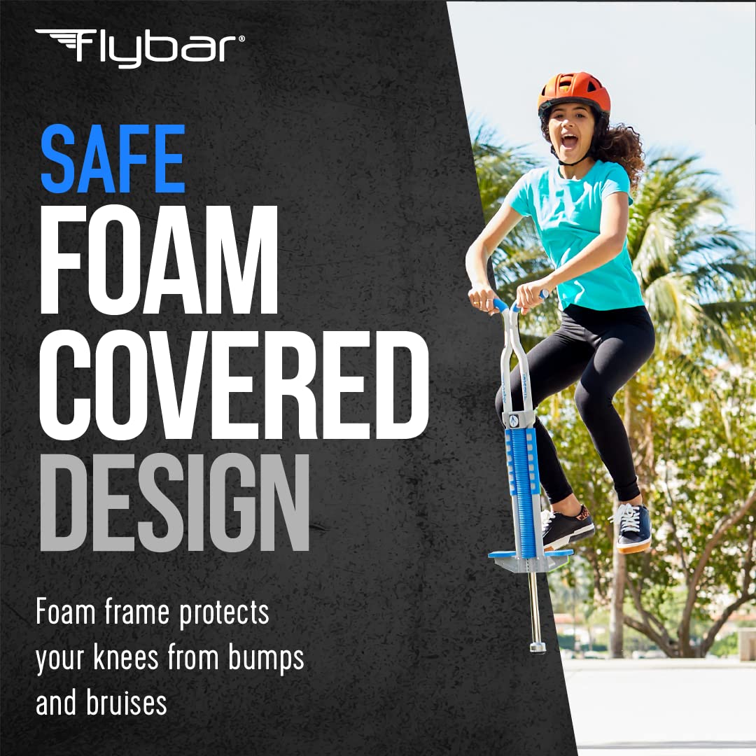 Flybar Master Pogo Stick for Kids, Ages 9+, 80 to 160 Pounds, Easy Grip Handles, Anti-Slip Pegs, Outdoor Toys for Boys, Jumper Toys for Girls, Outside Toys for Kids, Tweens and Teens (Silver/Blue)