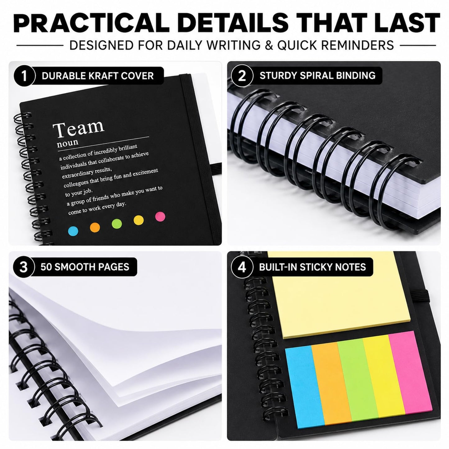 Feifeiya 24 Pcs Team Appreciation Gifts Bulk for Employee Inspirational Spiral Notebooks with Sticky Notes Thank You Gifts for Coworkers Staff Teachers Nurses CNA Week (Black)