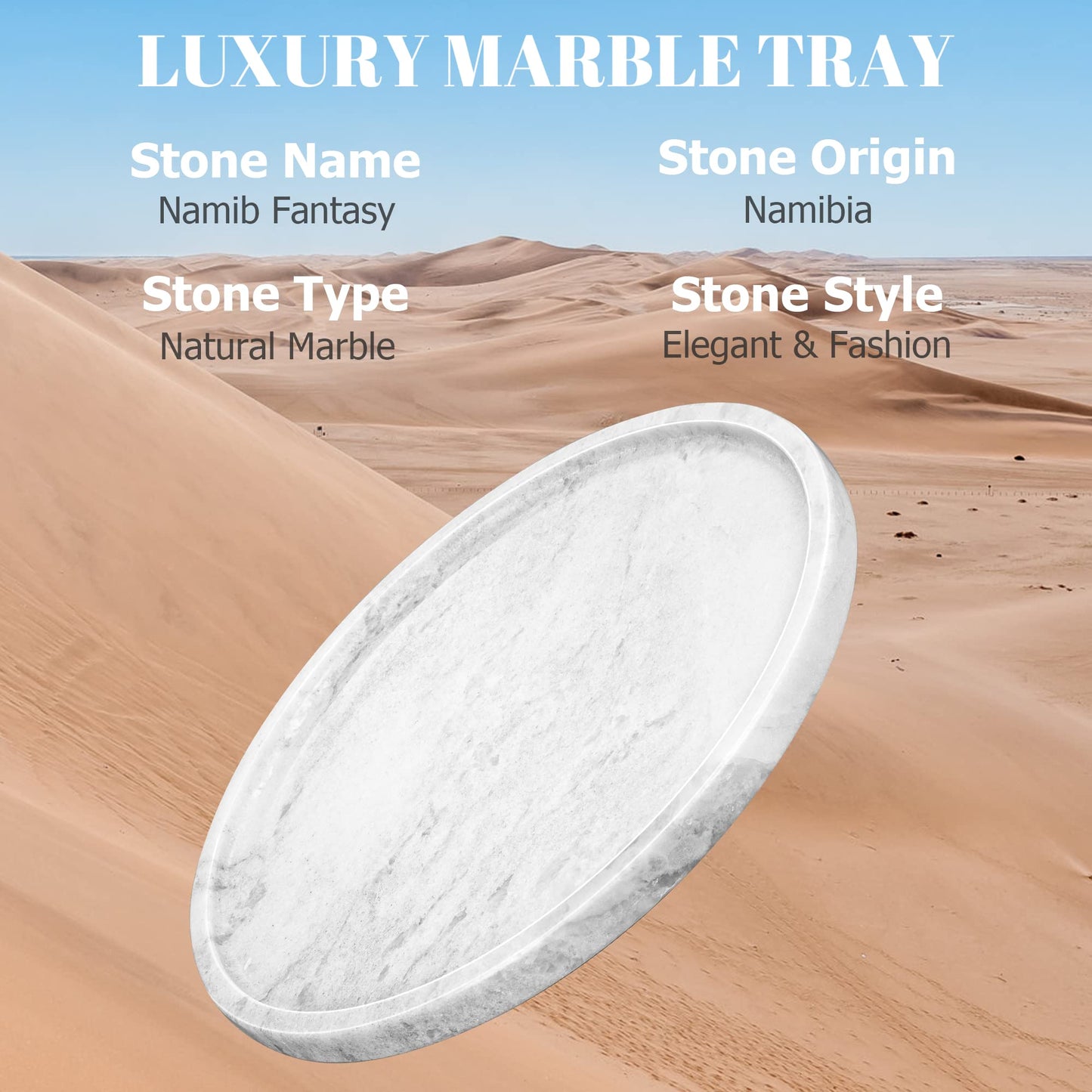 Koville African Natural Marble Tray for Bathroom Countertop, 11.8" Diam Round Marble Tray for Kitchen Counter, Coffee Table Serving Tray, Perfume Jewelry Tray Decorative Vanity Tray (Namib Fantasy)