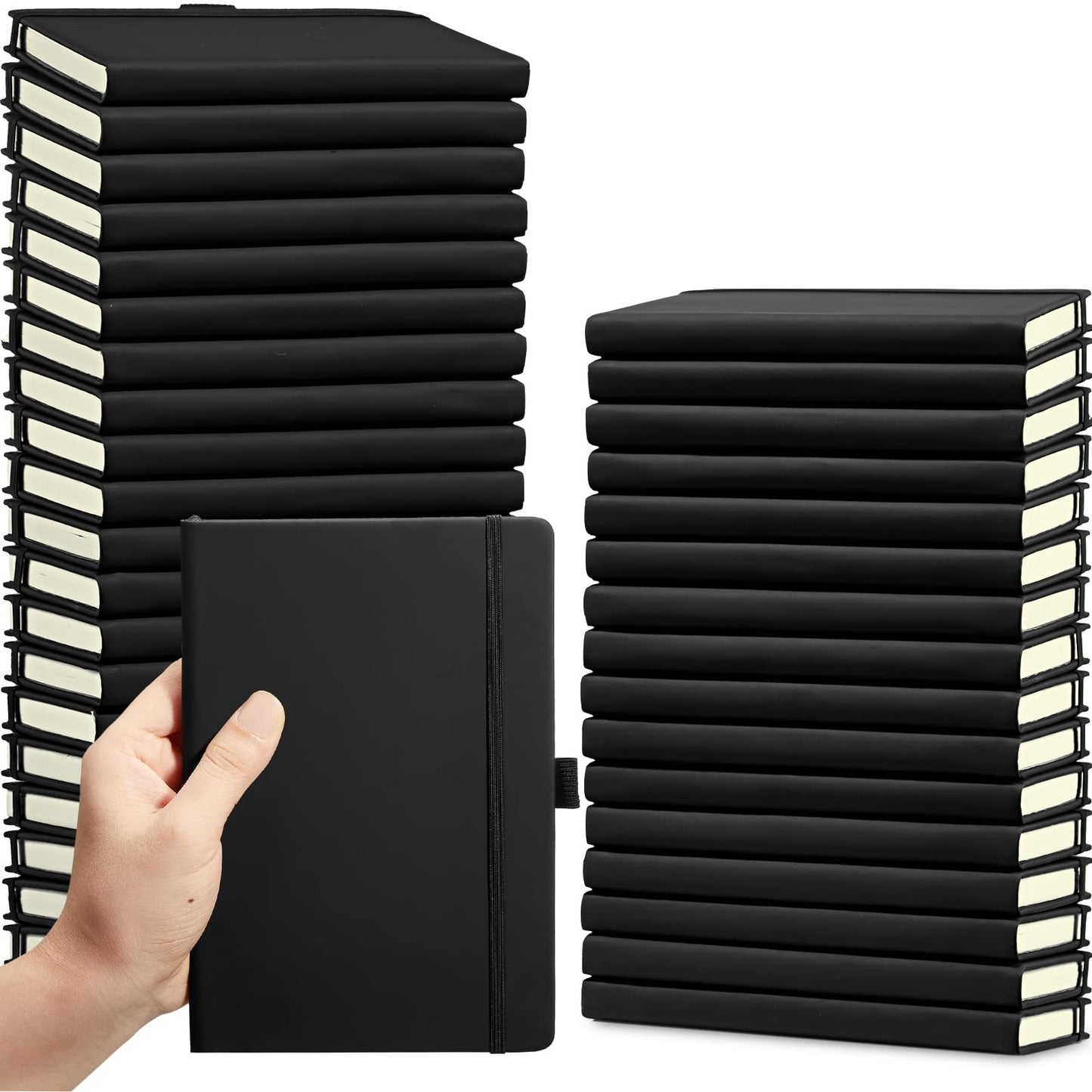 Laumoi 40 Pack Pocket Notebook Journals A6 Mini Hardcover Journal PU Leather Lined Notebook 3.5 x 5.5 In Small College Ruled Notepad with Pen Holder for Writing Office School Supplies (Black)