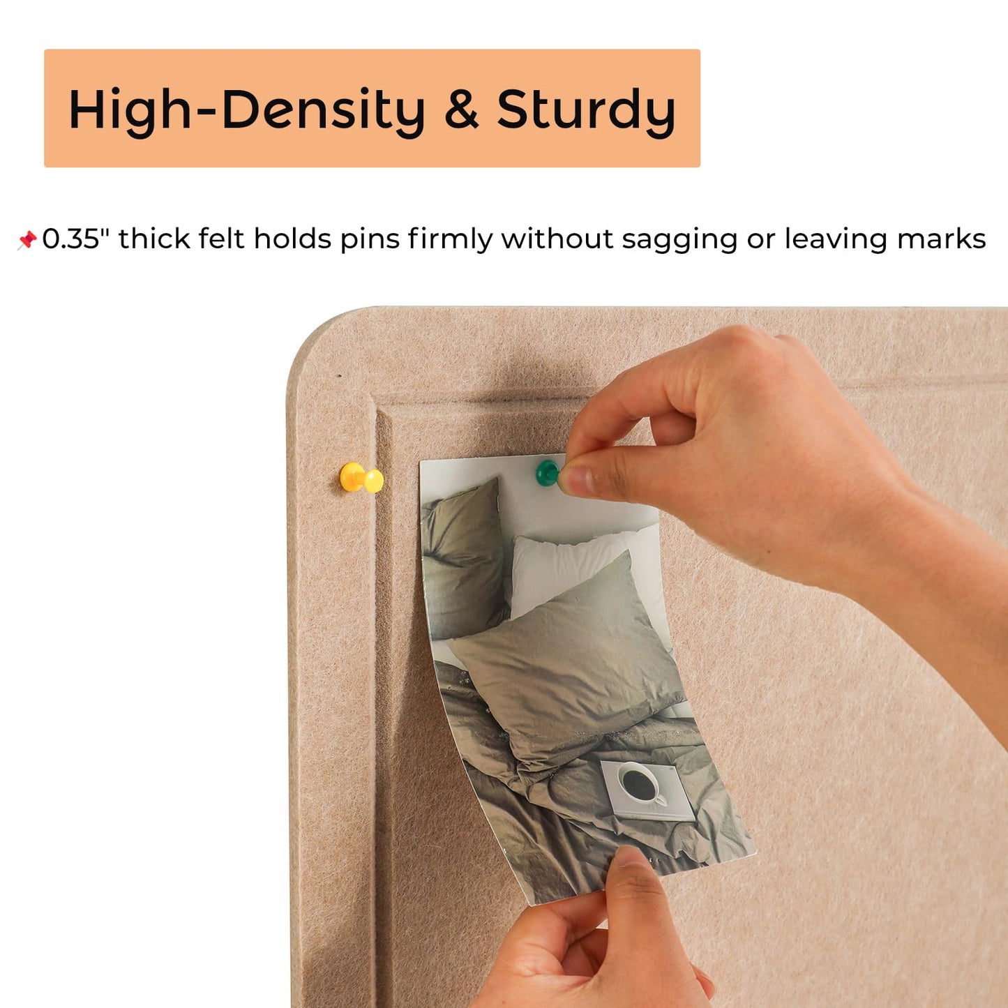 DexBoard Foldable Large Felt Bulletin Board for Wall 60"x 36", Decorative Picture Framed Display Board with Self-Adhesive Tape for School, Home, Kitchen & Office Walls, Includes 30 Pins, Oatmeal