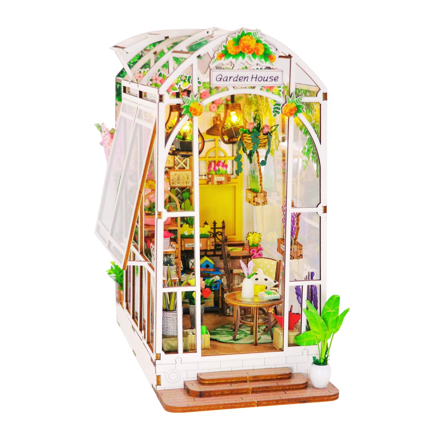 Soothee DIY Miniature House Kit, DIY Book Nook with LED Light, 3D Puzzles for Adults and Teens, Dollhouse for Bookshelf Decor, Tiny House Building Kits for Craft Lovers (Garden House)