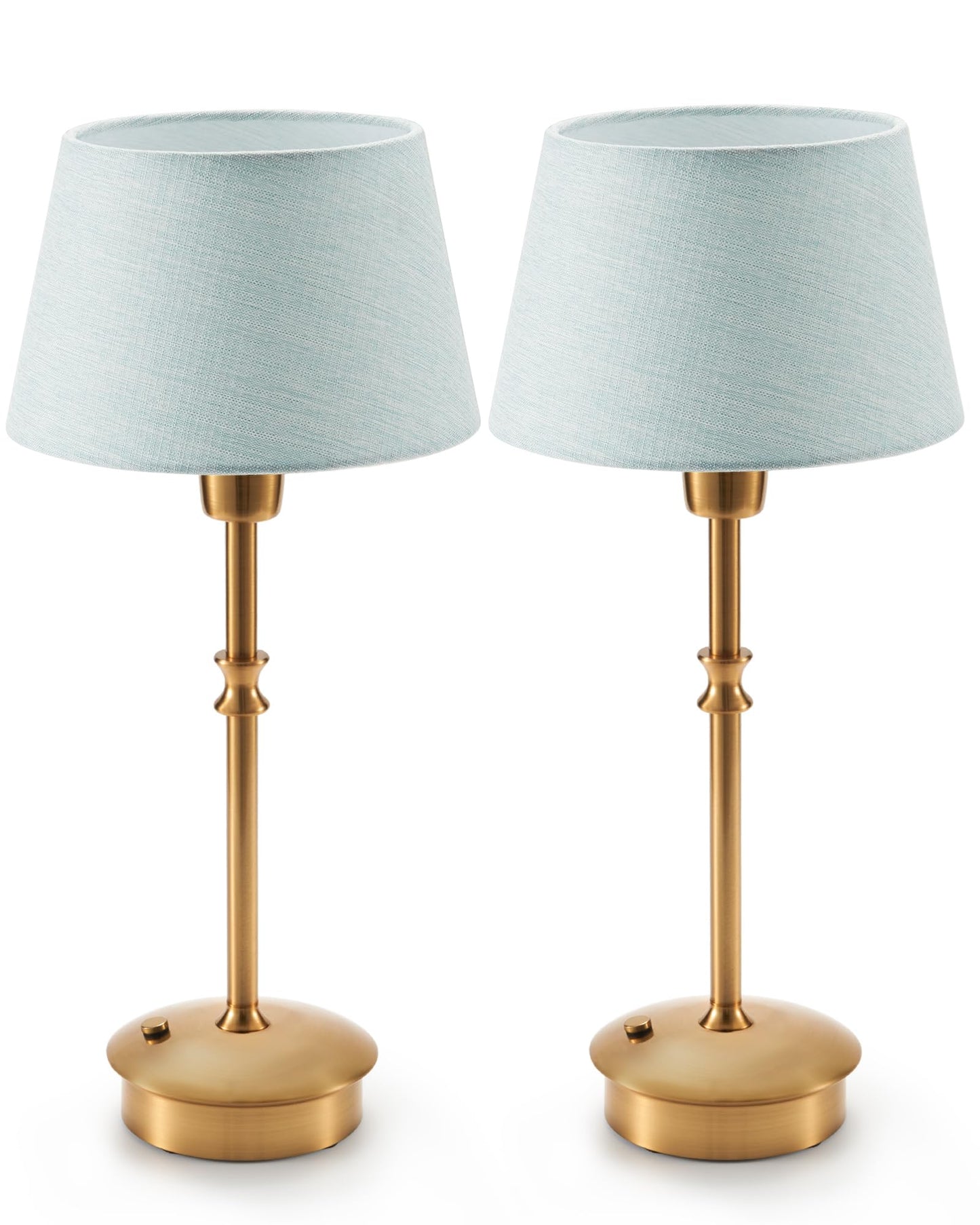 UMEXUS Small Cordless Lamp Rechargeable Table Lamps Set of 2, Dimmable Battery Operated Lights, Portable Accent Light for Side Table Restaurant Dining Outdoor, Blue Fabric Shade, Antique Brass