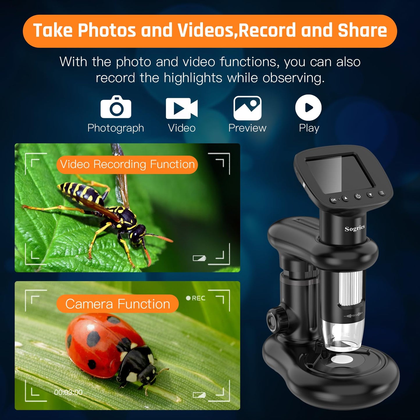 1000x Microscope-Handheld Digital Microscope for Children with 2" LCD Screen,Pocket Microscope for Kids with 8 Adjustable LED Lights,Coins Electronic Magnifier Camera,USB to PC,Including 32GB SD Card