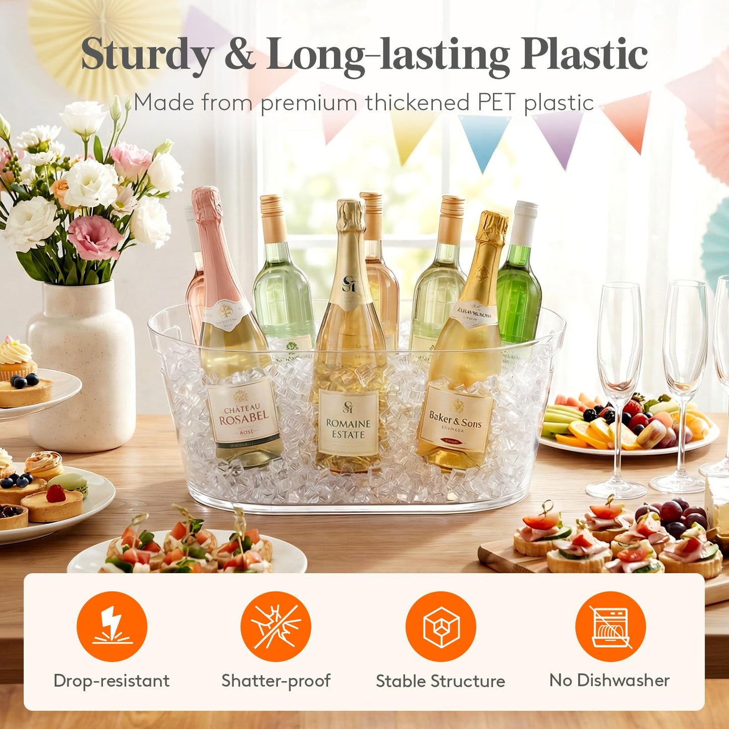 Lifewit 11.5L Ice Bucket for Parties 2 Pcs, Large Plastic Drink Cooler for Champagne Wine, Beer, Clear Beverage Tub for Mimosa & Cocktail Bar, Portable Chiller for Party Hosting & Serving