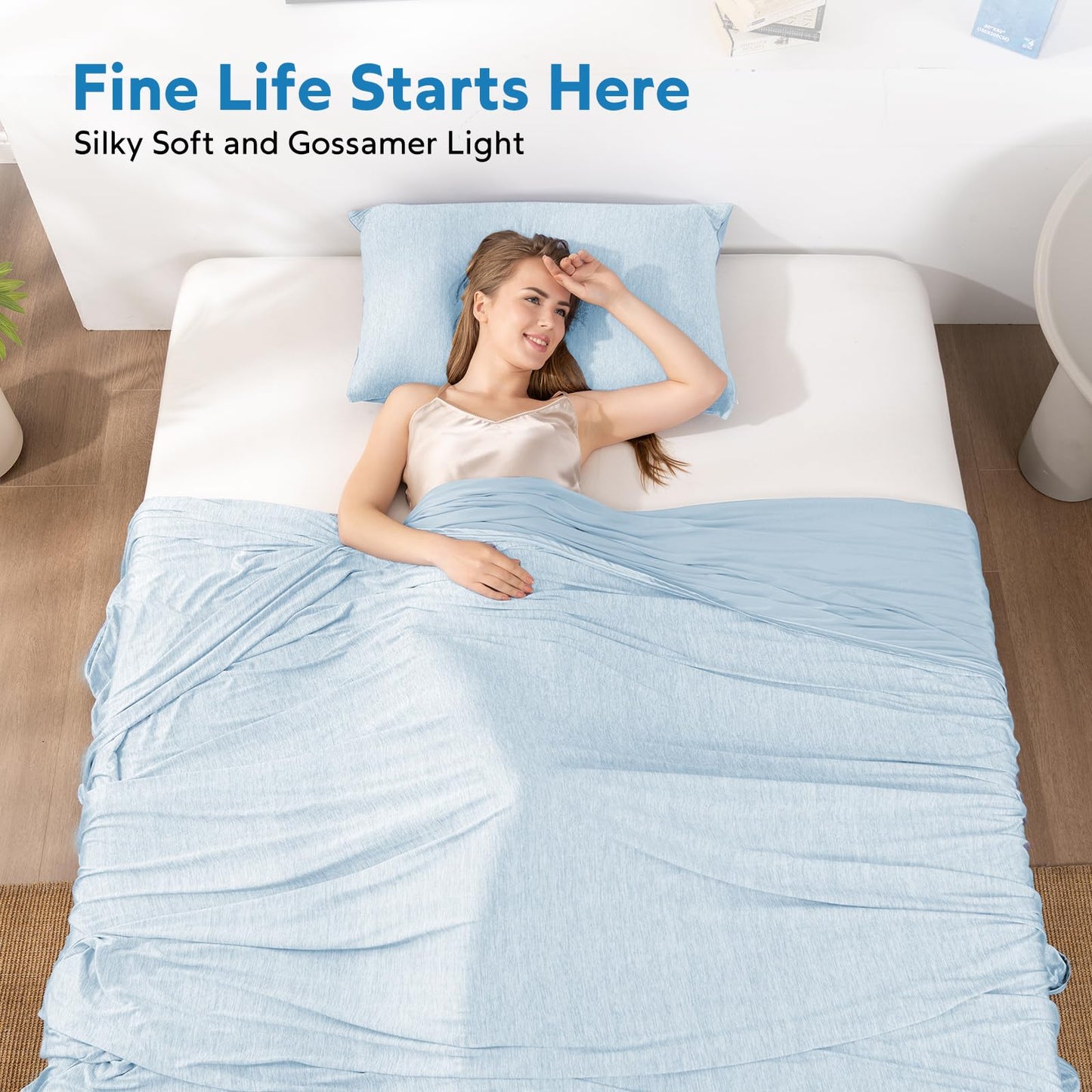 HOMFINE Cooling Blanket for Hot Sleepers - Summer Blanket Thin Lightweight Breathable Soft Double Side Enhanced Cooling for Bed Couch Sofa, Keep Cool for Night Sweats (Light Blue, 60 x 80 inches)