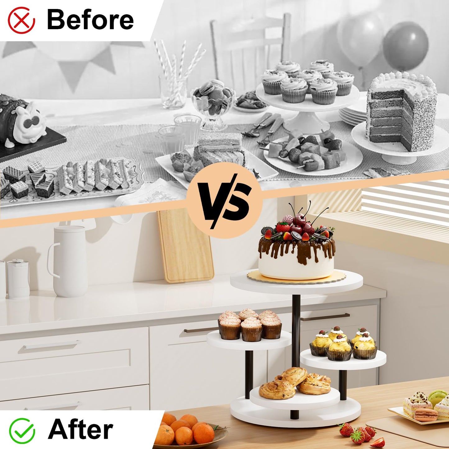 FZGhome Dessert Stands for 50 Cupcakes 360°Rotating Wood Cupcake Stands Wedding Cake Stand 4 Tiered Cookie Serving Trays for Party Birthday Baby shower Afternoon Tea Dessert Table, White